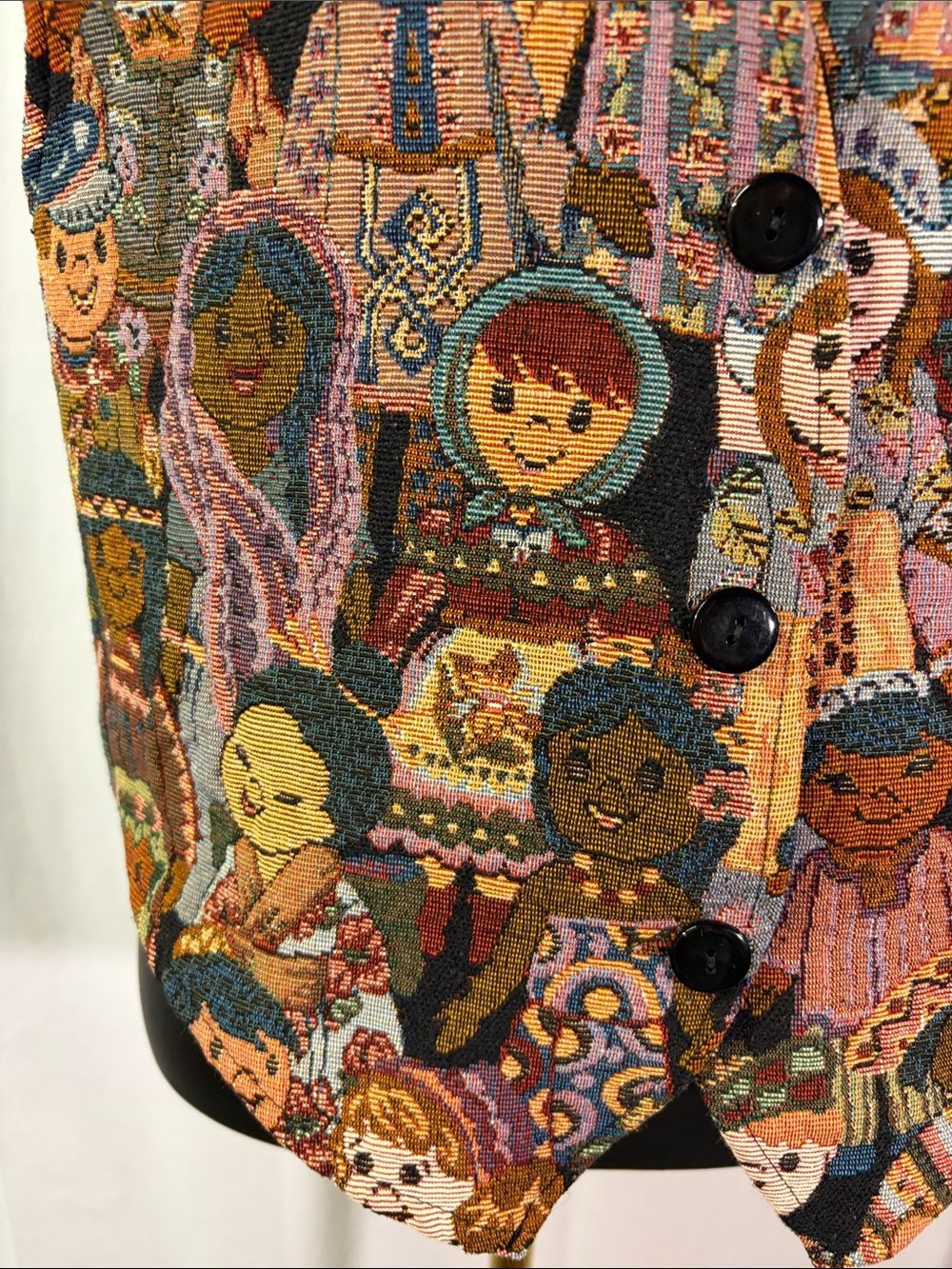 Vintage 90s Facets by Mirrors Children of the World Tapestry Print Vest - Picture 8 of 15